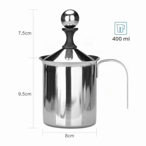 400ML Manuelle Milchaufschäumer Edelstahl Milchaufschäumer Doppel mesh Schaumbecher Schaumstoff Sahnekännchen für Cappuccino Latte Macchiato
