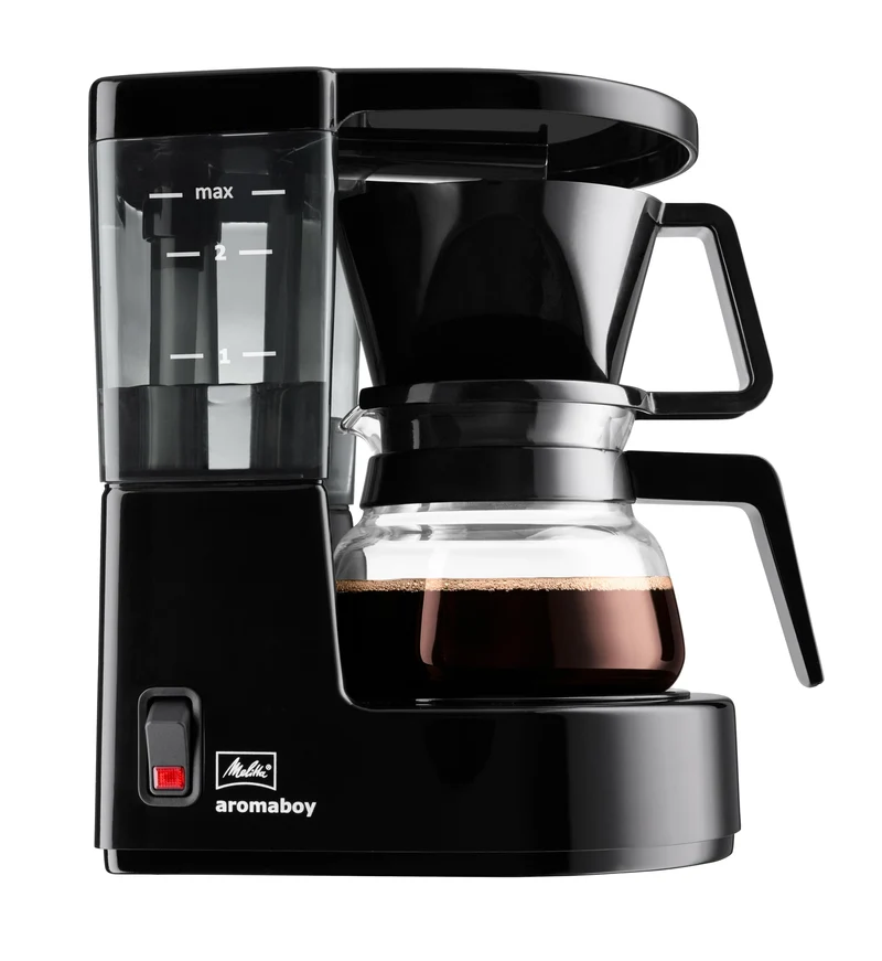 Melitta Aromaboy – kleine Filterkaffeemaschine mit Glaskanne, für bis zu 2 Tassen Kaffee, in Schwarz