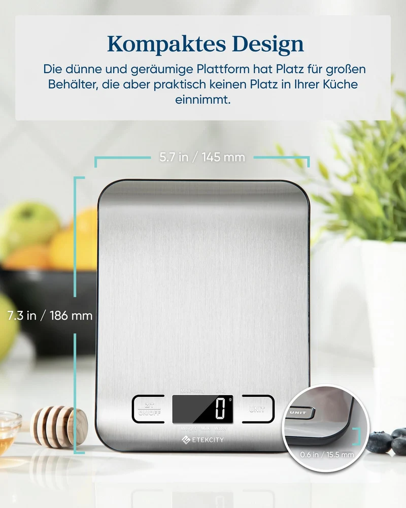 Etekcity Küchenwaage Digital, Edelstahl Waage Küche für Kaffee, Backen,Brot