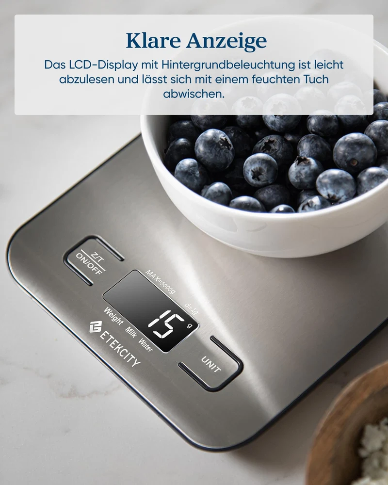 Etekcity Küchenwaage Digital, Edelstahl Waage Küche für Kaffee, Backen,Brot