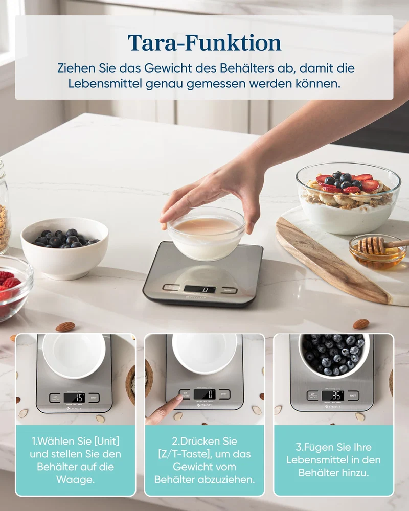 Etekcity Küchenwaage Digital, Edelstahl Waage Küche für Kaffee, Backen,Brot