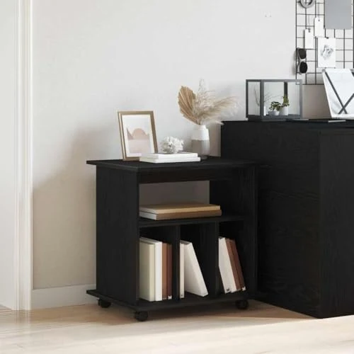 Rollschrank Schwarz Eichen-Optik 60x45x55 cm Büroschrank mit 4 Rollen und verstellbaren Regalen holzwerkstoff Modernes Design platzsparend für Home-Office Wohnzimmer & Flur