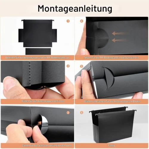 Uquelic A4 Hängeregister Mappen, 6 Stück (10 cm Erweiterung), große Kapazität Hängemappen mit bunten PP-Trennblättern und Reitern, Hängeordner für Schule, Zuhause, Büro, Organisation, Schwarz