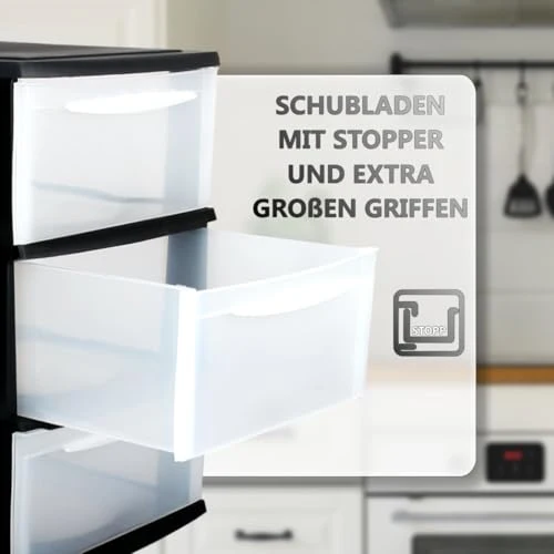 Schubladenbox A4 Schubladenschrank Kunststoff Schreibtisch Organizer mit 3 transparenten Schubladen Aufbewahrungsturm (8,71L Schubladen)