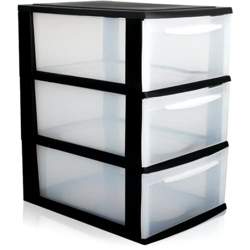 Schubladenbox A4 Schubladenschrank Kunststoff Schreibtisch Organizer mit 3 transparenten Schubladen Aufbewahrungsturm (8,71L Schubladen)