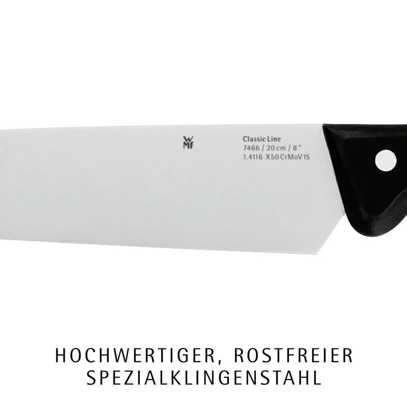 WMF Classic Line Messerblock mit Messerset 7-teilig, bestückt, 5 Messer, Wetzstahl, Buchenholz-Block, Spezialklingenstahl, schwarz