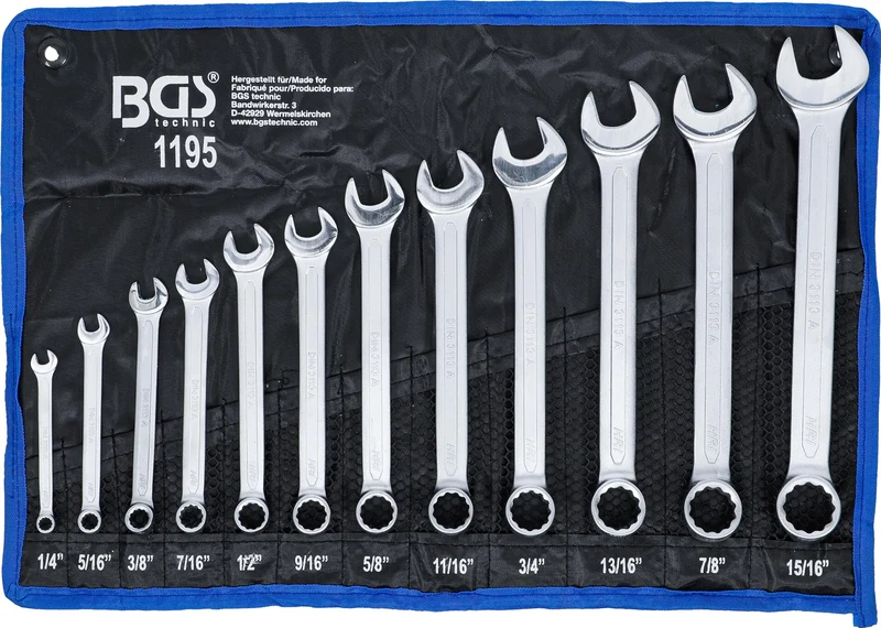 BGS 1195 | Maul-Ringschlüssel-Satz | Zollgrößen SW 1/4" - 15/16" | 12-tlg.