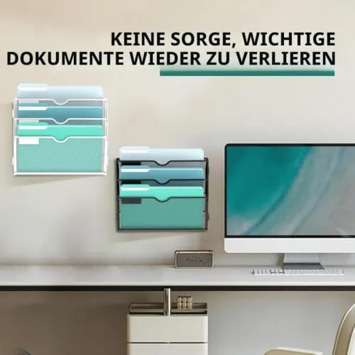3-stöckiger Wand Zeitungshalter, Praktischer Wandorganizer Büro, A4 Dokumentenablage, Metall Prospekthalter, Zeitschriftenhalter Wand, Montage erforderlich, Schwarz