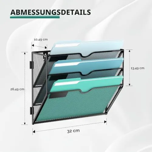 3-stöckiger Wand Zeitungshalter, Praktischer Wandorganizer Büro, A4 Dokumentenablage, Metall Prospekthalter, Zeitschriftenhalter Wand, Montage erforderlich, Schwarz