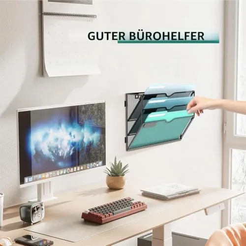 3-stöckiger Wand Zeitungshalter, Praktischer Wandorganizer Büro, A4 Dokumentenablage, Metall Prospekthalter, Zeitschriftenhalter Wand, Montage erforderlich, Schwarz