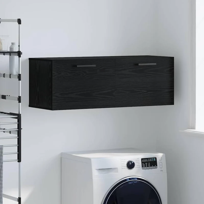 Wandschrank Schwarz Eiche 100x36x35 cm Holzwerkstoff Wandboard mit Staufächern Modernes Design Robust & Langlebig für Bad Schlafzimmer Flur & Home-Office