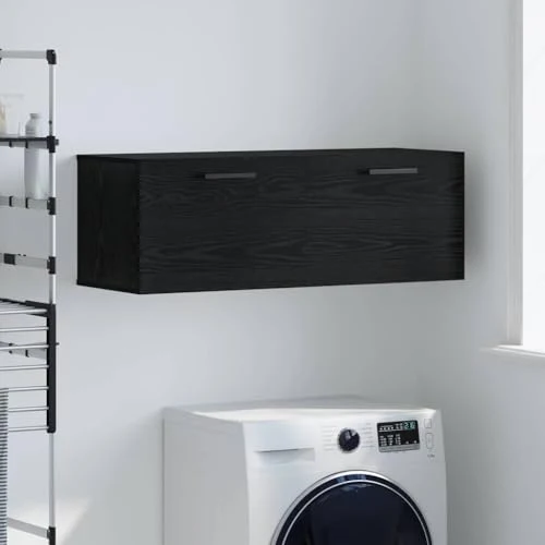 Wandschrank Schwarz Eiche 100x36x35 cm Holzwerkstoff Wandboard mit Staufächern Modernes Design Robust & Langlebig für Bad Schlafzimmer Flur & Home-Office