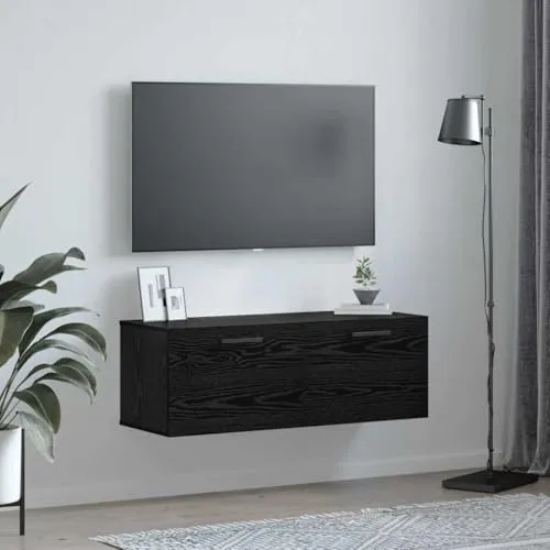 Wandschrank Schwarz Eiche 100x36x35 cm Holzwerkstoff Wandboard mit Staufächern Modernes Design Robust & Langlebig für Bad Schlafzimmer Flur & Home-Office