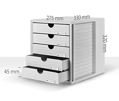 HAN Schubladenbox Systembox Karma mind 80 Prozent Recycling-Kunststoff mit 5 geschlossenen Schubladen, Inkl. Auszugsperre plus Beschriftungsclip, Gummifüße, Schwarz, 14508-13