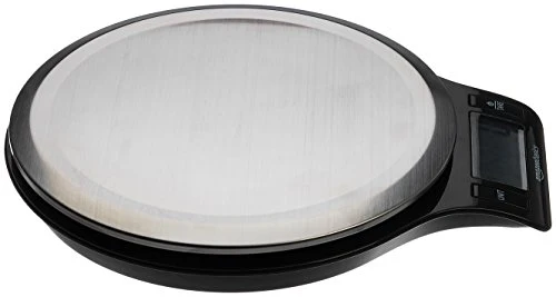 Amazon Basics Digitale Küchenwaage mit LCD-Anzeige (mit Batterien), Edelstahl, BPA-frei, Wiegt bis zu 11 Pfund, Schwarz
