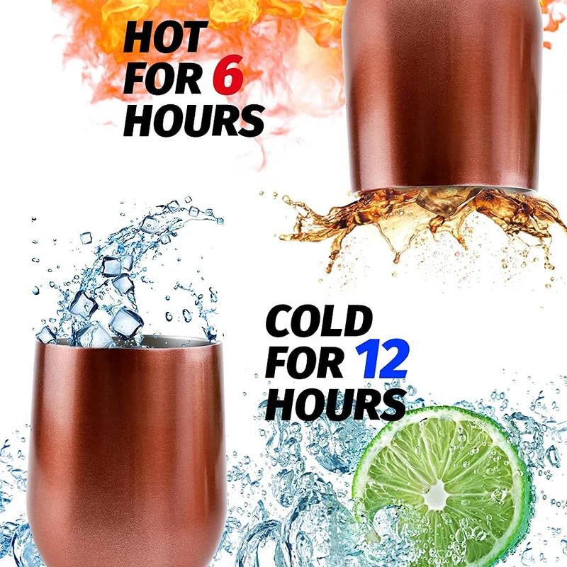 2 Stück Weinbecher Edelstahl, 12 OZ Thermotasse mit Deckel, Geschenk zum Valentinstag, Weinbecher To Go, Doppelwandigen Isolierte Vakuumisoliert Weinglas (Roségold)