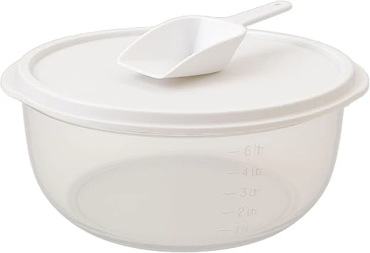 mikken Grosse Hefeteigschüssel 6 Liter mit Plopp-Deckel Rührschüssel Frischhaltedose Salatschüssel, mit Messskala und Mehlschaufel