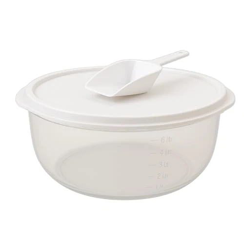mikken Grosse Hefeteigschüssel 6 Liter mit Plopp-Deckel Rührschüssel Frischhaltedose Salatschüssel, mit Messskala und Mehlschaufel