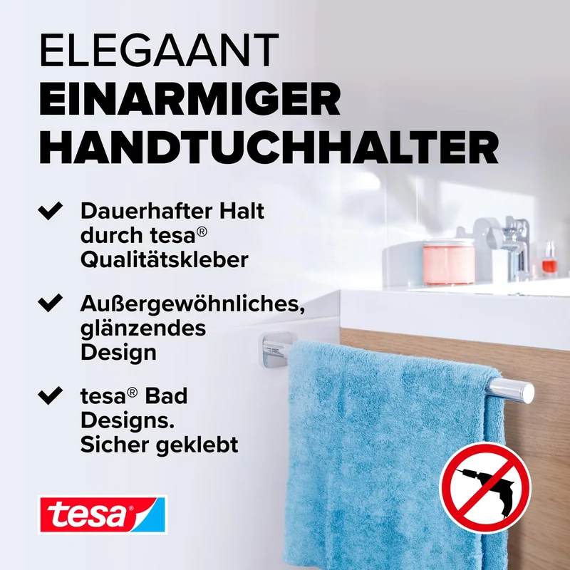 tesa ELEGAANT Bad Handtuchhalter - Verchromt - 50 mm x 50 mm x 400 mm