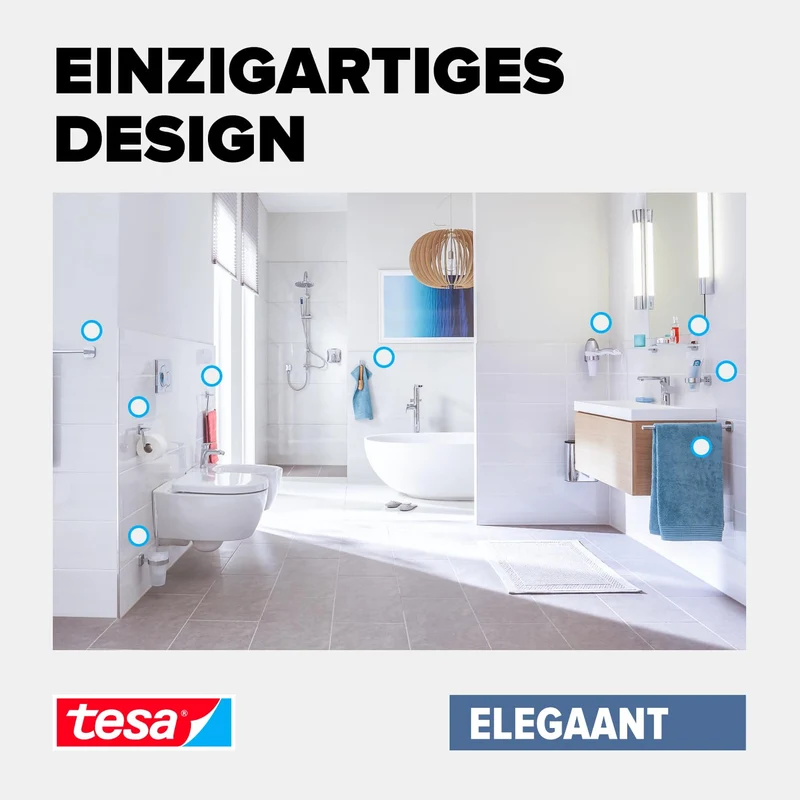 tesa ELEGAANT Bad Handtuchhalter - Verchromt - 50 mm x 50 mm x 400 mm