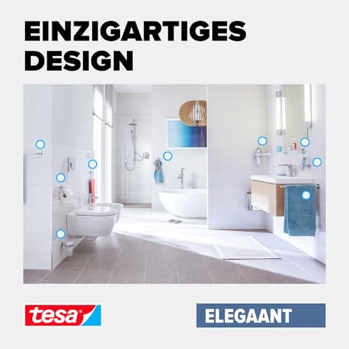 tesa ELEGAANT Bad Handtuchhalter - Verchromt - 50 mm x 50 mm x 400 mm