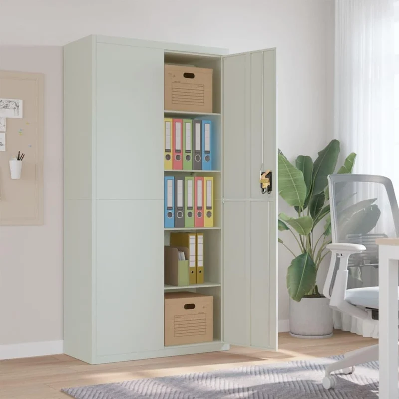 Aktenschrank Hellgrau aus pulverbeschichtetem Stahl 90x40x180 cm mit 4 Einlegeböden abschließbar Büroschrank für Archivierung und Ordnung im Büro, Homeoffice, Arbeitszimmer