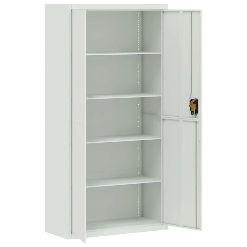 Aktenschrank Hellgrau aus pulverbeschichtetem Stahl 90x40x180 cm mit 4 Einlegeböden abschließbar Büroschrank für Archivierung und Ordnung im Büro, Homeoffice, Arbeitszimmer