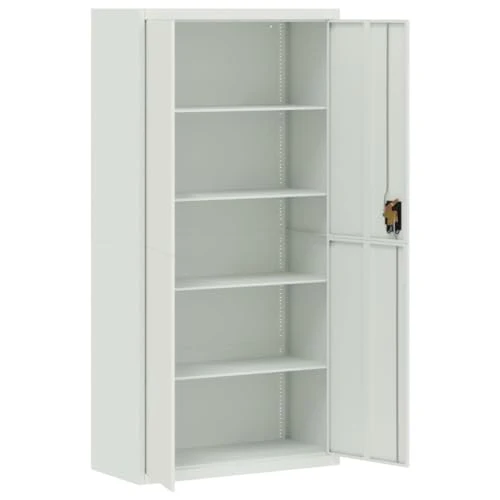 Aktenschrank Hellgrau aus pulverbeschichtetem Stahl 90x40x180 cm mit 4 Einlegeböden abschließbar Büroschrank für Archivierung und Ordnung im Büro, Homeoffice, Arbeitszimmer