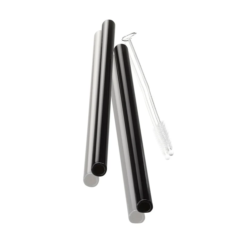 Gefu, Glastrinkhalm FUTURE, 18 cm, schwarz, 4 Stck. mit Bürste