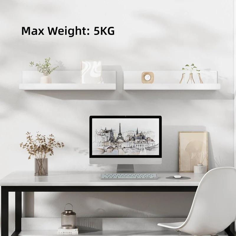 Wandregal Ohne Bohren Schweberegal - 2er Set Weiß Acryl Regal Wand für Bücher and Fotos, Home Decoration Wall Shelf für Küche, Bad, Büro, Wohnzimmer(32x10x8cm)