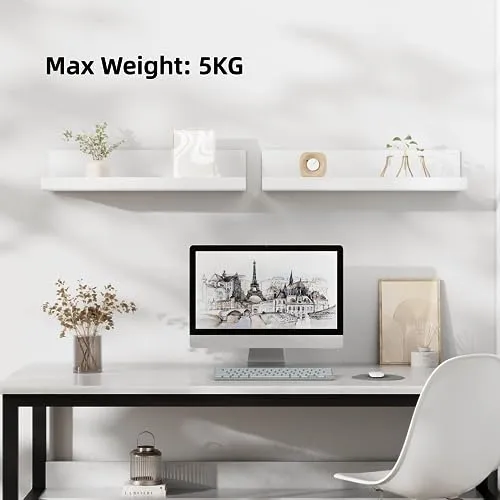 Wandregal Ohne Bohren Schweberegal - 2er Set Weiß Acryl Regal Wand für Bücher and Fotos, Home Decoration Wall Shelf für Küche, Bad, Büro, Wohnzimmer(32x10x8cm)