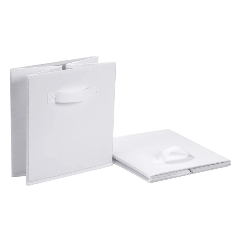 Amazon Basics zusammenklappbarer Aufbewahrungswürfel/Organizer aus Stoff mit Griffen, 33 cm x 33 cm x 33 cm, Einfarbig Weiß, 6 Stück
