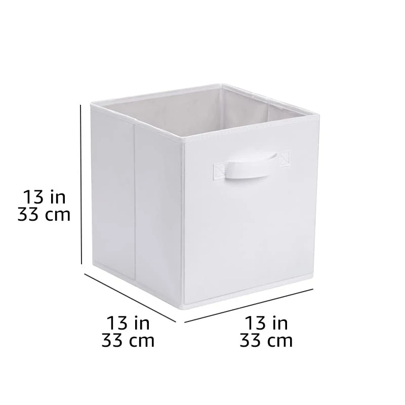 Amazon Basics zusammenklappbarer Aufbewahrungswürfel/Organizer aus Stoff mit Griffen, 33 cm x 33 cm x 33 cm, Einfarbig Weiß, 6 Stück