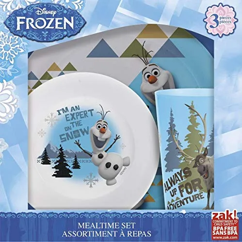 Zak! Designs Essens-Set mit Teller, Schale und Becher mit Olaf & Sven von Frozen aus bruchfestem und BPA-freiem Kunststoff, 3-teiliges Set
