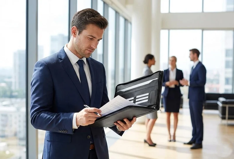 Schreibmappe A4 aus echtem Rindleder – Businessmappe & Konferenzmappe mit Reißverschluss, Schreibblock, Kartenfächern & Dokumentenfächern – Leder Dokumentenmappe für Büro & Business