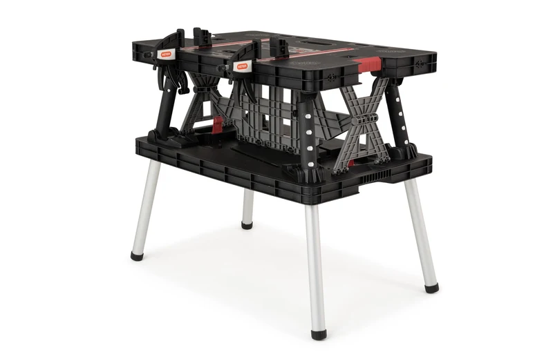 Keter Werkzeugbank faltbar Master Pro Serie Folding Work Table, Kunststoff, bis 450kg belastbar, inklusive Zwei 30cm Klemmen, wetterfest, Maße: 91x55,5x75,5cm