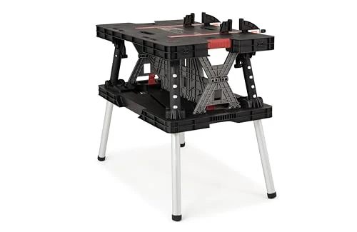 Keter Werkzeugbank faltbar Master Pro Serie Folding Work Table, Kunststoff, bis 450kg belastbar, inklusive Zwei 30cm Klemmen, wetterfest, Maße: 91x55,5x75,5cm