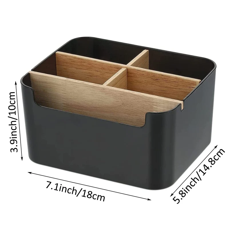 VICDUEKG Schreibtisch Organizer, 5 Fächer Bambus Büro Organizer mit Stifthalter, Aufbewahrungsbox Desk Organizer für Stifte, Kosmetika, Haftnotizen (Schwarz)