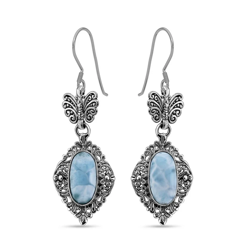 Royal Bali - Larimar Ohrringe, 925 Silber, ca. 12.07 ct