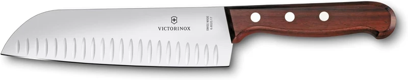 Victorinox Wood Santokumesser, Japanisches Kochmesser, 17 cm, Kullenschliff