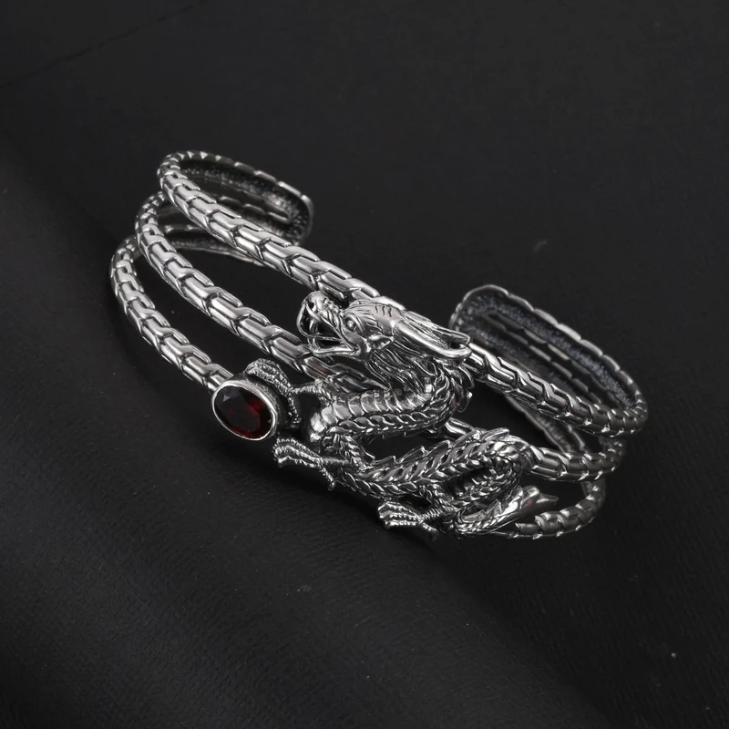 Royal Bali - Roter Granat Armreif, ca. 19 cm, 925 Silber ca. 1,14 ct