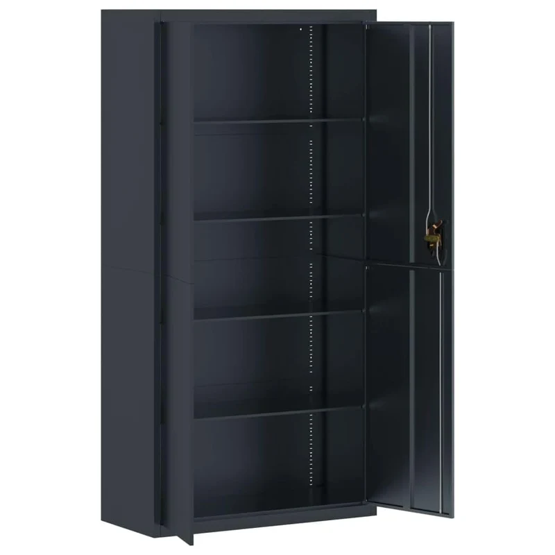 Aktenschrank Anthrazit aus pulverbeschichtetem Stahl 90x40x180 cm mit 4 Einlegeböden abschließbar für Büro und Homeoffice zur sicheren Aufbewahrung von Akten und Ordnern