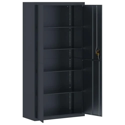Aktenschrank Anthrazit aus pulverbeschichtetem Stahl 90x40x180 cm mit 4 Einlegeböden abschließbar für Büro und Homeoffice zur sicheren Aufbewahrung von Akten und Ordnern