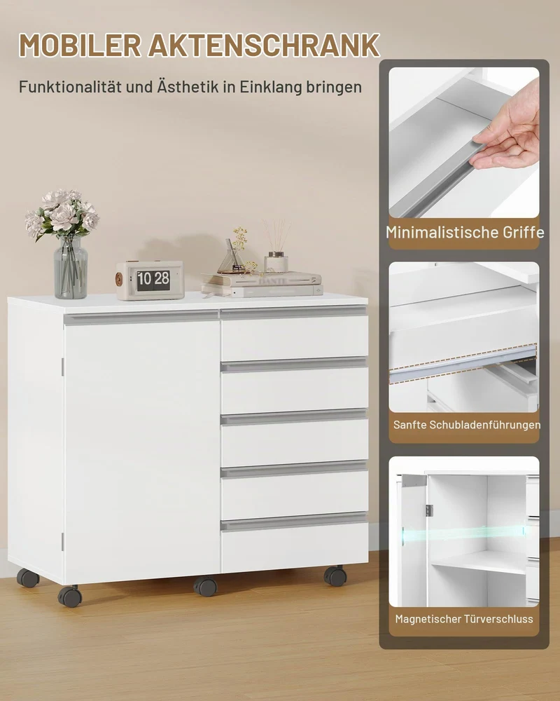 Hzuaneri Rollcontainer 40x80x70cm 5 Schubl. Tür weiß