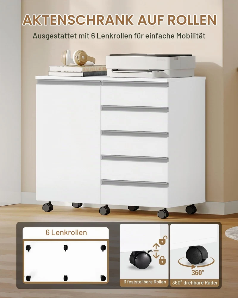 Hzuaneri Rollcontainer 40x80x70cm 5 Schubl. Tür weiß