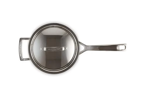 Le Creuset Stielkasserolle mit Deckel aus 3-ply Edelstahl, Ø 18 cm, Für alle Herdarten inkl. Induktion geeignet, Silber, 96200918001000
