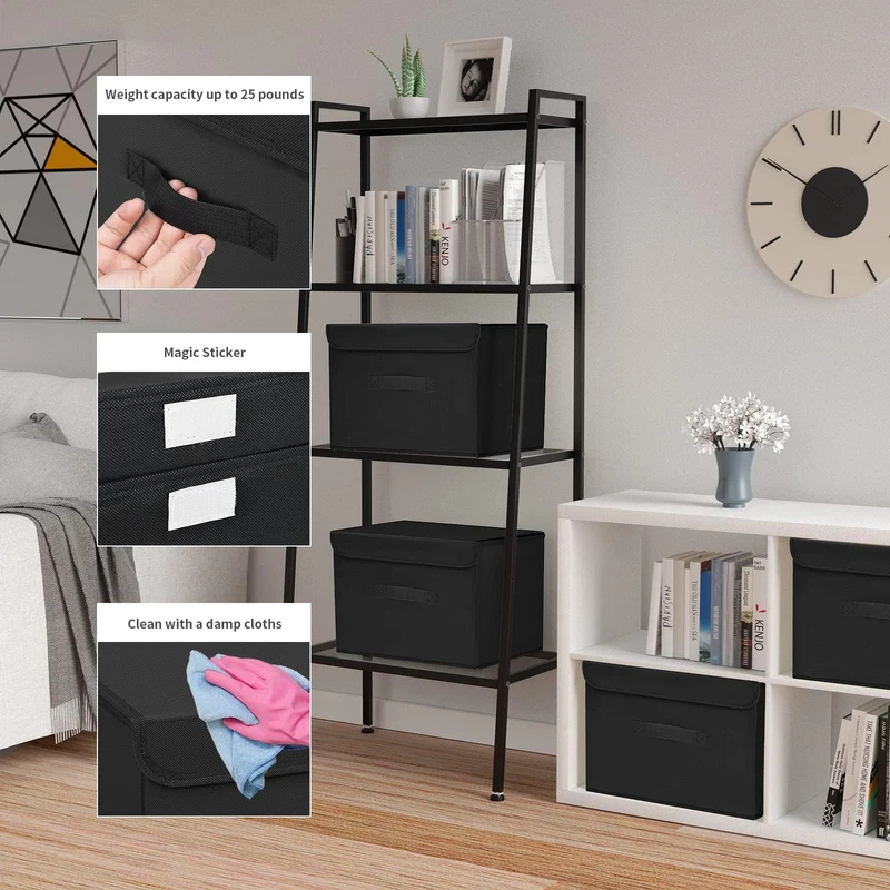 DIMJ 2 Stück Aufbewahrungsboxen mit Deckel, Faltbare Aufbewahrungskiste mit Griff, Aufbewahrungskorb Stoff, Ordnungsboxen Kleiderschrank Organizer, Faltbox für Kleidung, Schwarz