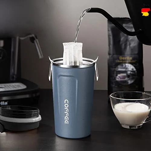 Thermobecher 510ml Kaffeebecher to go Termokaffeebecher Auslaufsicher Edelstahl Thermo Becher mit Deckel Isolierbecher für Eiskaffee/Heißen Kaffee