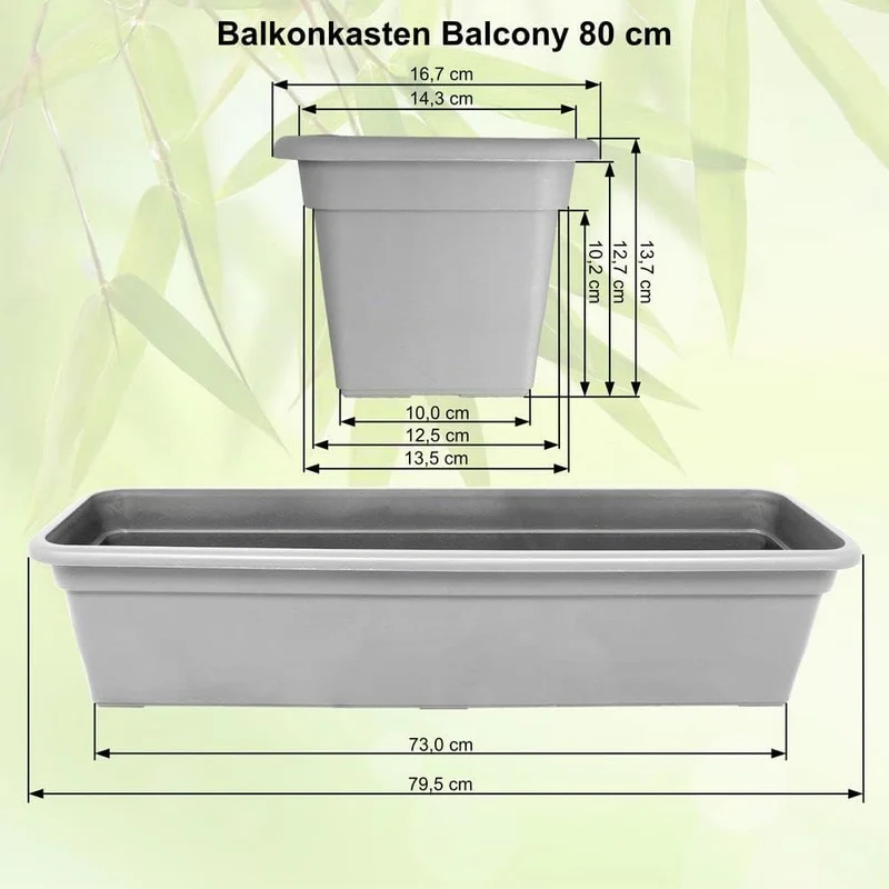 MePla Blumenkasten Balcony Standard Länge 80 cm, Breite 16,7 cm, Anthrazit, wetterfest aus UV-beständigem Kunststoff