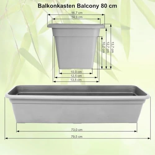 MePla Blumenkasten Balcony Standard Länge 80 cm, Breite 16,7 cm, Anthrazit, wetterfest aus UV-beständigem Kunststoff